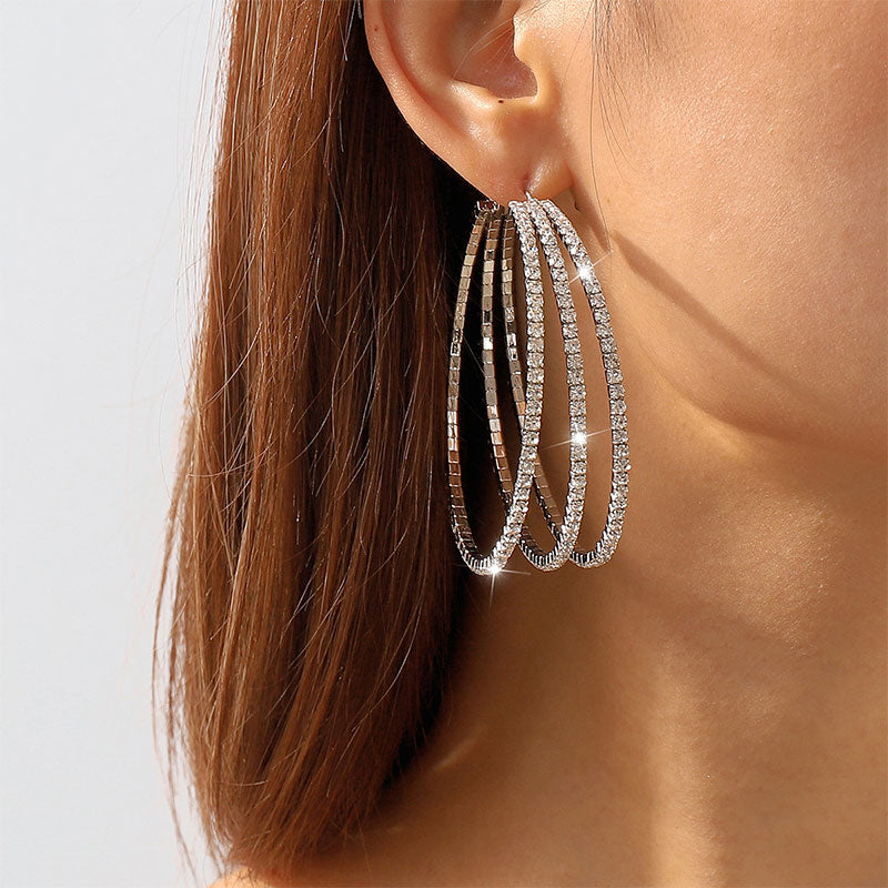 storexq Rhinestone Hyperbolic Multi-layer Hoop Earrings