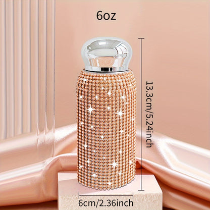 1pc, Sparkling Studded Vacuum Flask, 6oz/8oz Stainless Steel Insulated Water Bottles, Mini Travel Thermal Cups, For Hot And Cold Beverages, Summer Winter Drinkware, Christmas Gifts, Valentine's Day Gifts