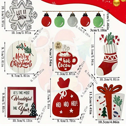 Christmas Wooden Sign Hanging Decoration Set - Decorative Trays with Red Layered Design, Snowflakes, Stocking, and Home Kitchen Holiday Decorations for Table Centrepieces and Festive Atmosphere