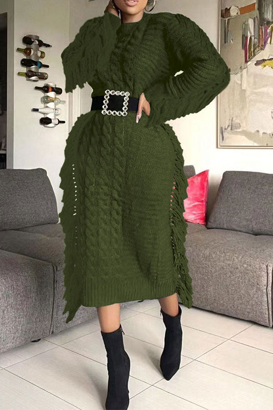 storexq Tassel Patchwork Whimsical Knitted Midi Dress