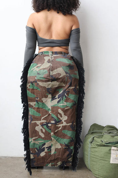 storexq Camouflage Cool Side Tassel High Split Skirt