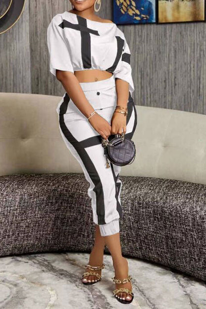 storexq Color Block Patchwork Casual Pant Suit