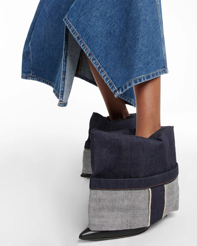 storexq Unique Fold Over Ankle Denim Boots