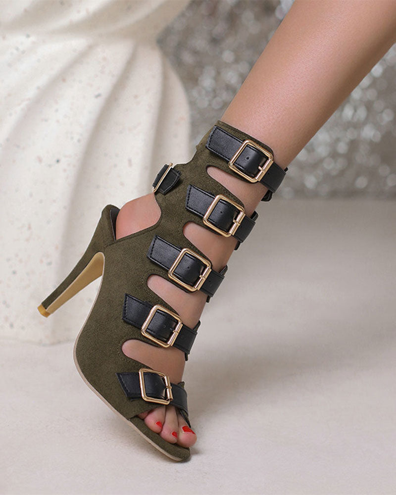 storexq Buckled Design Retro Peep Toe Sandals