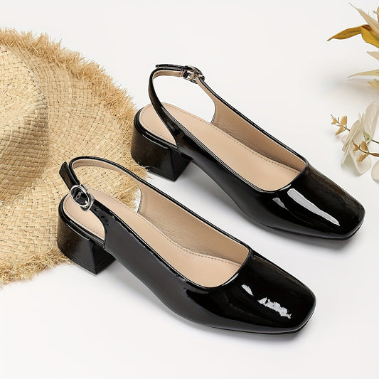 Exquisite Slingback Block Heel Pumps - Elevate Your Style with Squared Toe, Ankle Buckle, Versatile Summer Shoes for Women, Perfect for Dressy Occasions and Everyday Wear