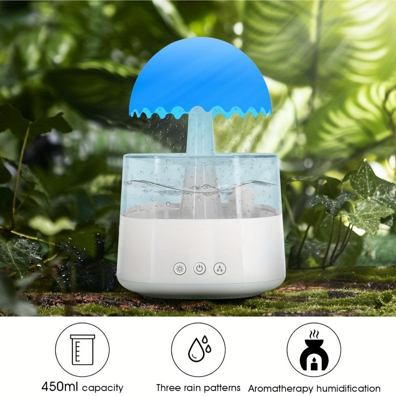 1pc Mushroom-Shaped Aromatherapy Essential Oil Diffuser - 7-Color Rain Cloud Nightlight, 450ml Large Room Humidifier with Rain Drops and Soothing Rain Sound for Sleep Relaxation and Air Purification