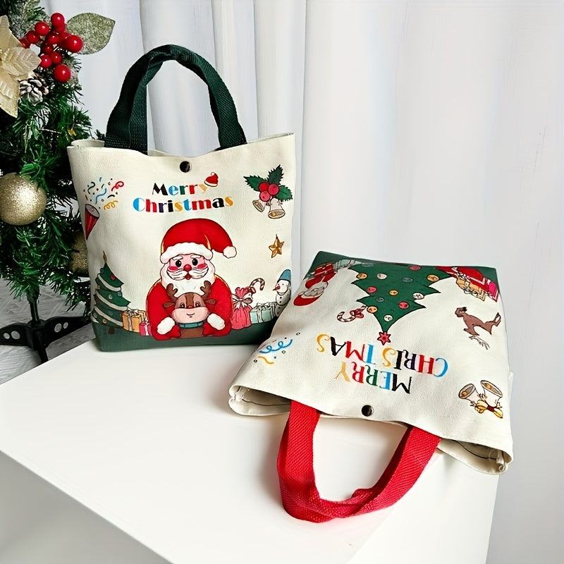 1pc Festive Christmas Canvas Gift Bag, Small Handbag with Candy Apple Design, Holiday Party Supplies, Fabric, No Power Required, Home & Kitchen Decor