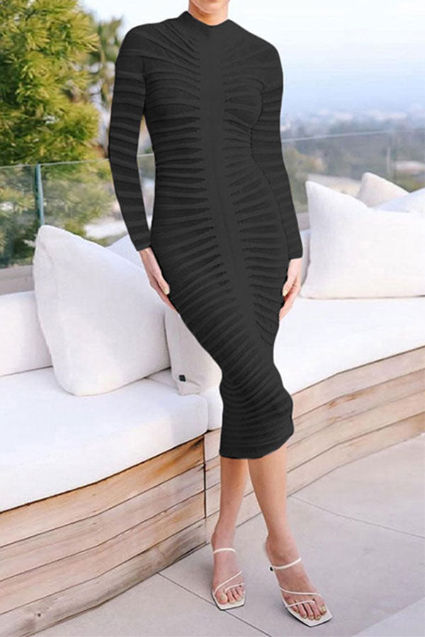 storexq Patchwork Simple Bodycon Knitted Midi Dress