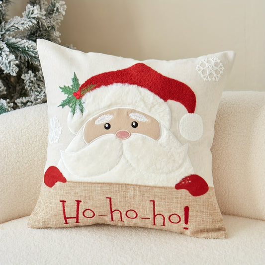 1pc Santa Claus Embroidered Polyester Throw Pillow Case Cover - Decorative Square Cushion Case for Living Room, Bedroom, Couch, Sofa - Vibrant Solid Color, Festive Home Decor, Party Decor, No Pillow Insert (17.72" x 17.72" or 19.6" x 11.8")