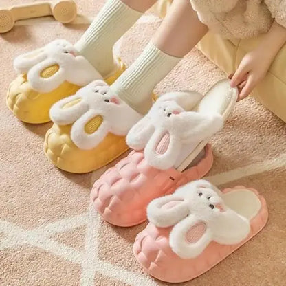 Cute Rabbit Shoes Winter Fuzzy Slippers Women Detachable Washable House Shoes Outdoor Garden Indoor Floor Slipper Dropshipping