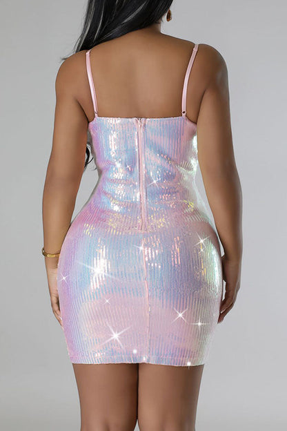 namcoverse Sequined Flattering Spaghetti Strap Bodycon Mini Dress