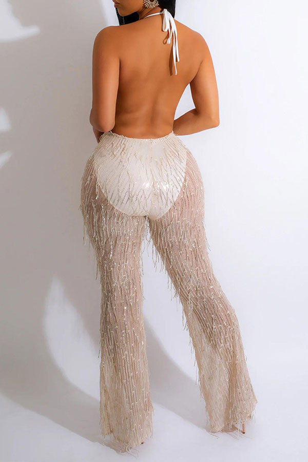 storexq Sequined Glamorous Backless Jumpsuit