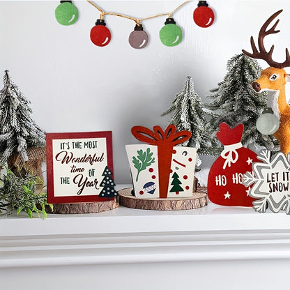 Christmas Wooden Sign Hanging Decoration Set - Decorative Trays with Red Layered Design, Snowflakes, Stocking, and Home Kitchen Holiday Decorations for Table Centrepieces and Festive Atmosphere