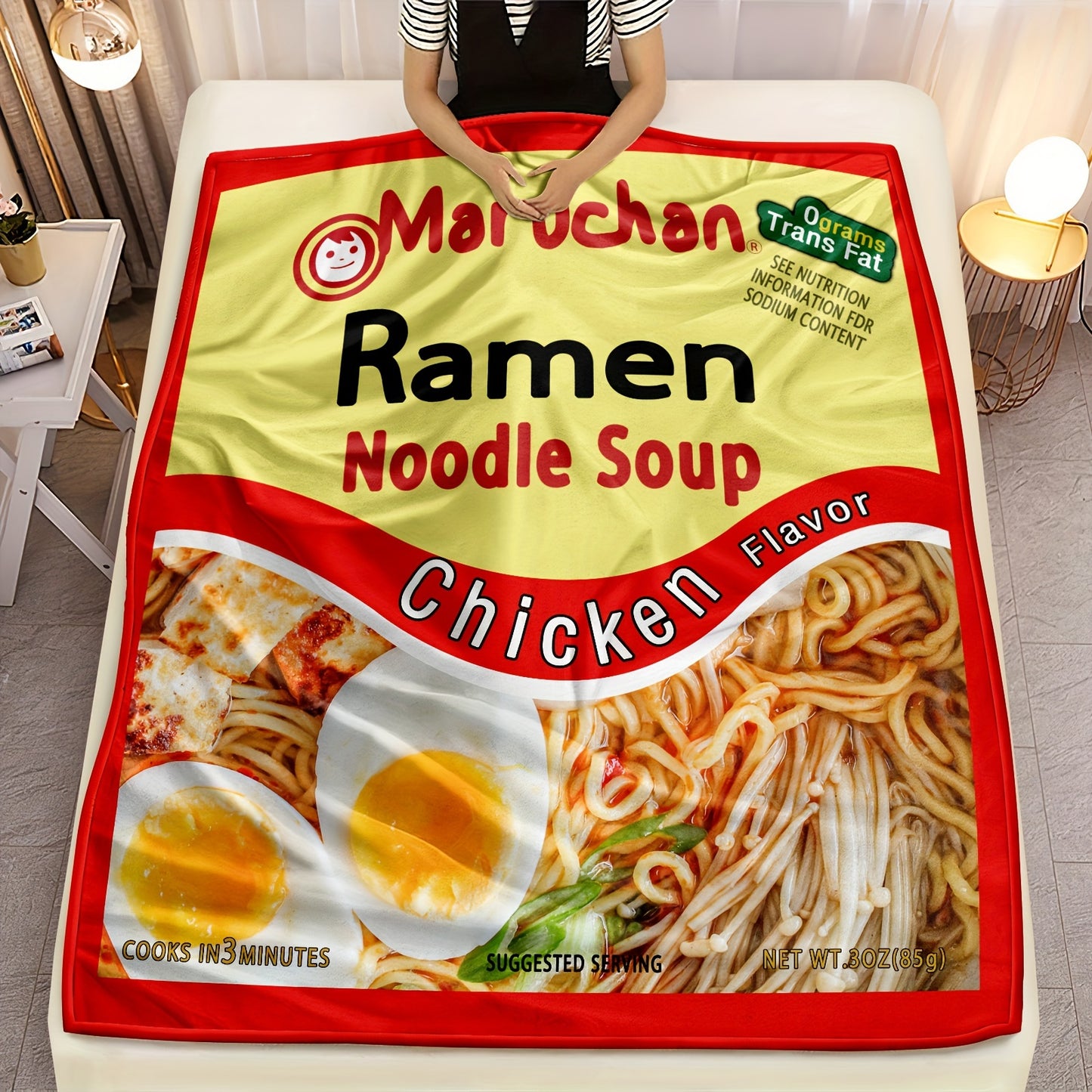 1pc Cozy Ramen Noodle Soup Chicken Flavor Throw Blanket - Soft, Funny, and All-Season Bed Decorative Sofa Blanket - Perfect Gift for Christmas, Birthday, and Ramen Lovers