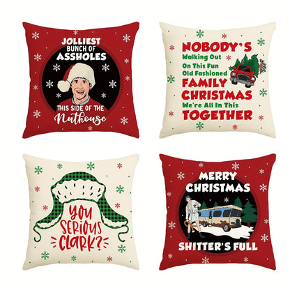 Christmas Clark 4pc Linen Blend Pillowcases - Festive Easy-Care Covers with Zipper for Various Room Types