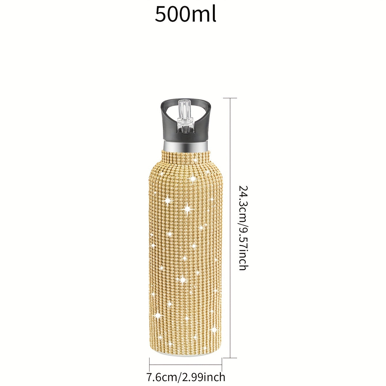 1pc Sparkling Studded Insulated Water Bottle - Stainless Steel Vacuum Flask with Lid for Hot and Cold Drinks - Portable, Leak-Proof, and Sweat-Free Design for Home, Outdoor, and Sports Use - Perfect Gift for Men and Women - 500ml/750ml