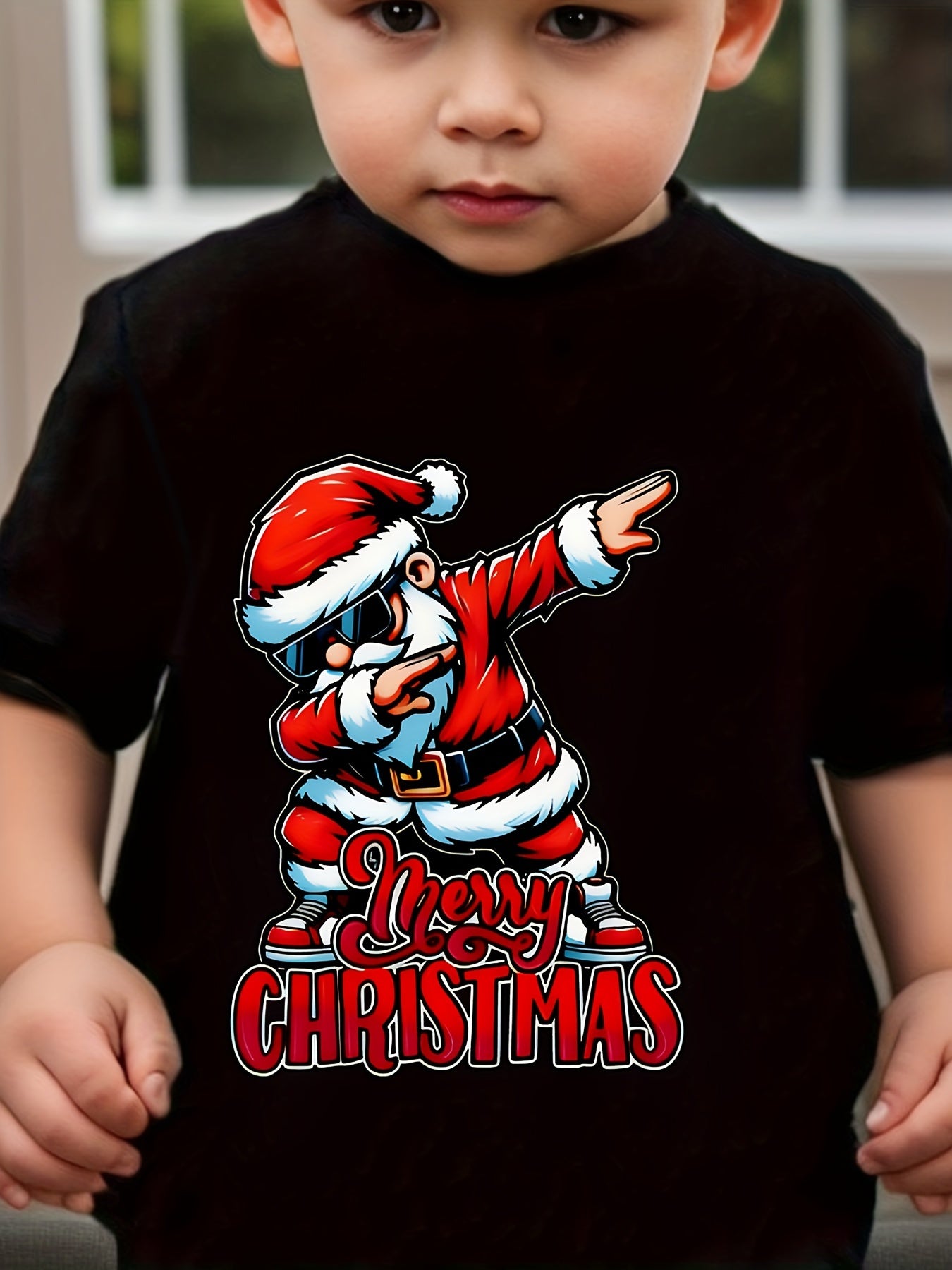 Merry Christmas Santa Print Youngsters' T-Shirt - Casual Short Sleeve Top for Boys & Girls, Perfect for Spring/Summer/Fall