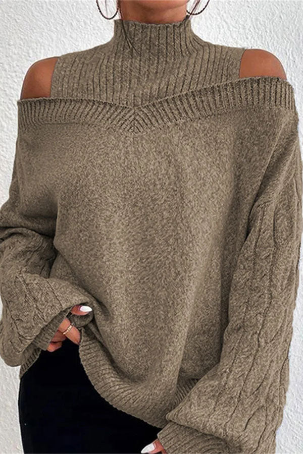 namcoverse Solid Color Cold Shoulder Feminine Sweater