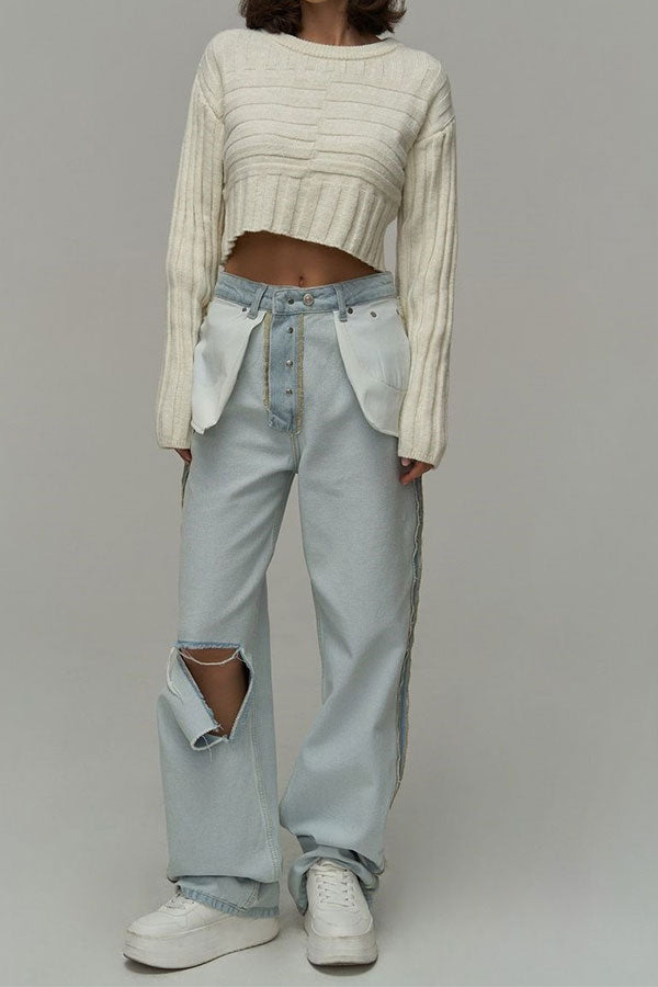 storexq Inside-Out Chic Wide Leg Ripped Jeans