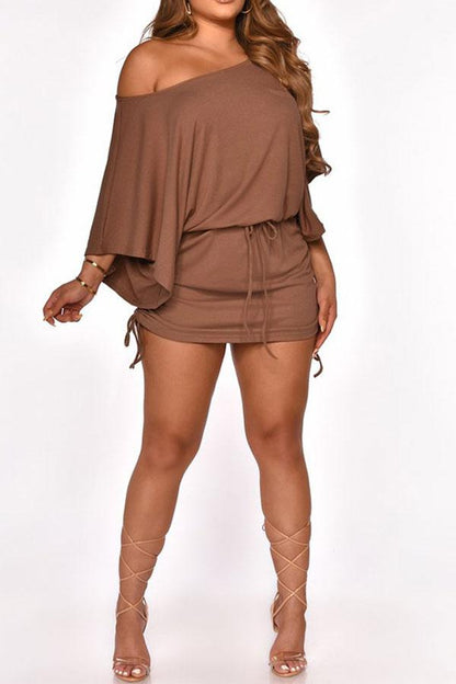 namcoverse Solid Color On-trend Batwing Sleeve Mini Dress