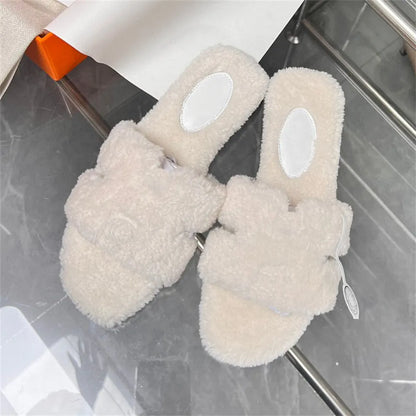 Designer fur slides Slippers for Warm and Cozy Winter Wool Slides Skin Soft Furry Sandals Winter Letters Warm Comfortable Fuzzy Girl Flip Flop Oran Slipper Women size