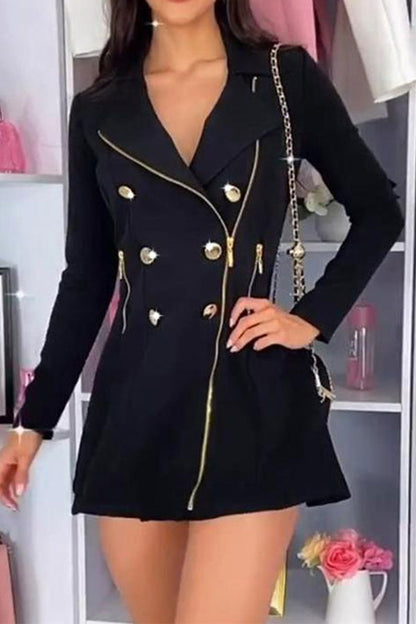 storexq Hit Color Zipped Design Modern Blazer Mini Dress