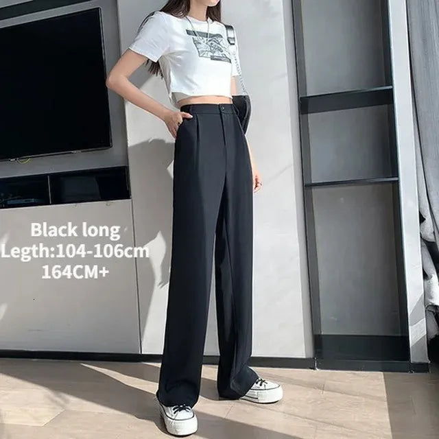 Casual High Waist Loose Wide Leg Pants for Women Spring Autumn Female Floor-Length White Suits Pants Ladies Long Trousers 240116