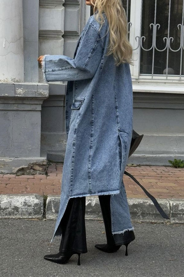 storexq Washed Denim Modern Irregular Trench Coat