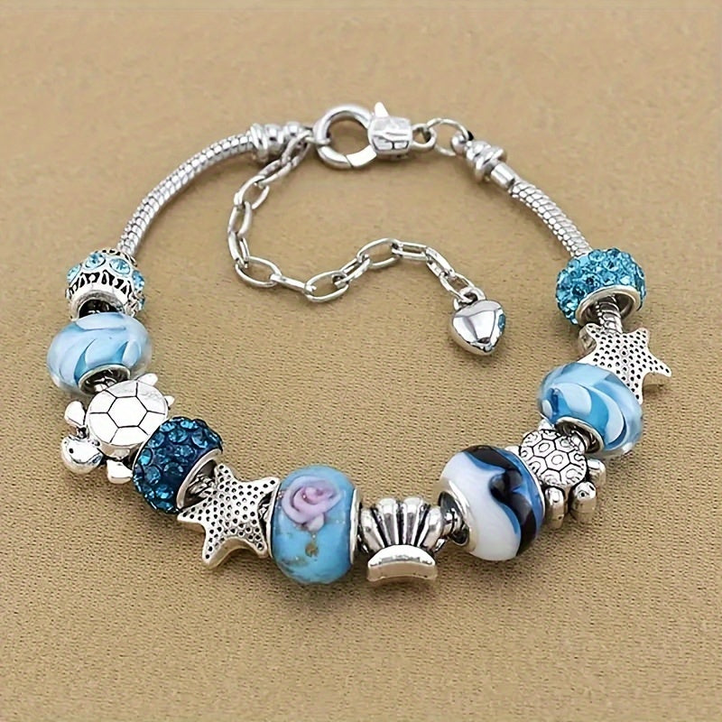 Stunning Ocean Blue Crystal Glass Beads Chain Charm Bracelet - Dazzling Party Jewelry with Adjustable Clasp, Perfect for Christmas, New Year's, Valentine's Day, and Everyday Wear - Ideal Gift for Women, Ladies, and Girls