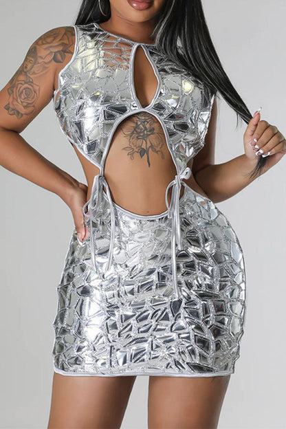 storexq Metallic Glistening Cutout Strappy Mini Dress