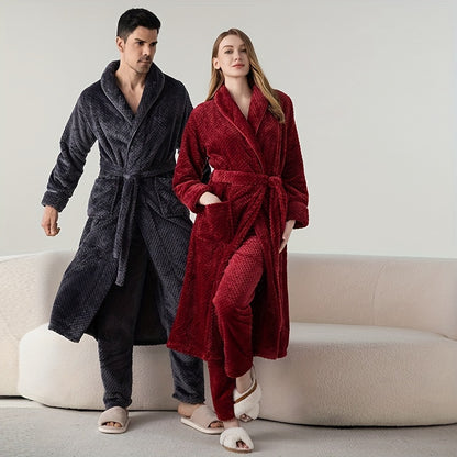 Cozy Flannel Robe Set for Men and Women: Winter Warmth, Extra Thick, Perfect for Couples - Bathrobe Home Wear