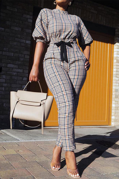 storexq Checked Stunning Lace-Up Jumpsuit