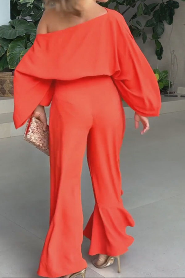 storexq Solid Color Romantic Ruffle Irregular Pant Suit