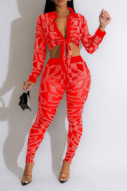 storexq Patchwork Rhinestone Flattering See-Through Pant Suit