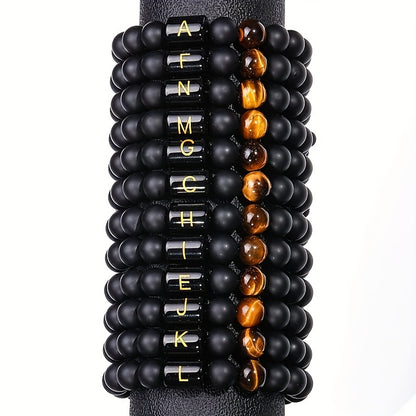 1pc Stunning 26-Letter 10MM Synthetic Stone Bead Adjustable Rope Chain Woven Bracelet - Fashionable Accessory for Men and Women - Ideal Gift for Friends and Family - Durable and Comfortable to Wear