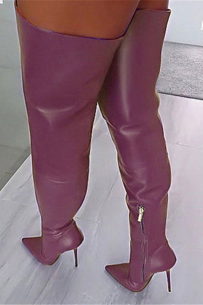 storexq Purple Pretty Zipper Stiletto Boots