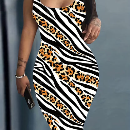 Wild Leopard and Zebra Print Tank Dress - Sleeveless, Slim Fit, Bag Hip, Random Print, Sexy and Stylish - Womens Clothing for Summer, Party, and Casual Occasions