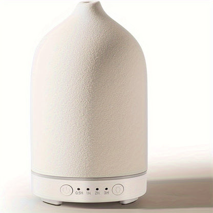 160ML Ceramic Essential Oil Diffuser - Aromatherapy Humidifier for Home Bedroom - Stone Pattern Yellow Wood Base, Air Purifying, Moisturizing, and Fragrance Diffusing