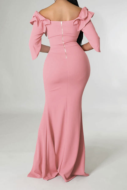 storexq Solid Color Elegant High Slipt Maxi Dress