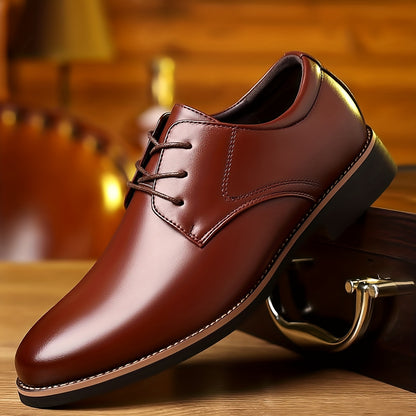 Classic Round Toe Lace-Up Derby Shoes - Premium Wear-Resistant Non-Slip Soles, Breathable Leather Upper, Comfortable Fit for Middle-Aged Men's Formal Occasions, Wedding Party, Business Events