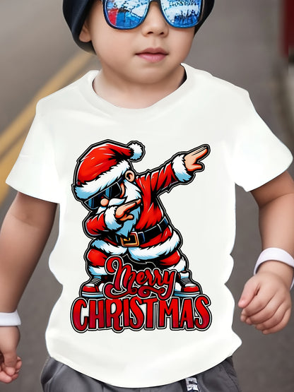 Merry Christmas Santa Print Youngsters' T-Shirt - Casual Short Sleeve Top for Boys & Girls, Perfect for Spring/Summer/Fall