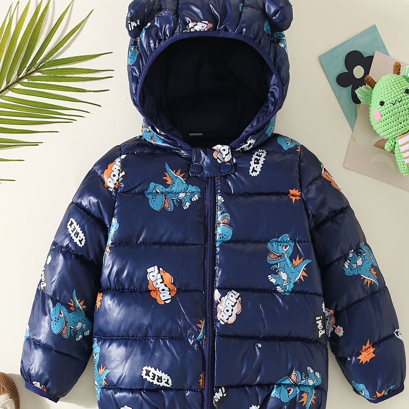 Toddler Boy Dinosaur Pattern Hooded Padded Jacket