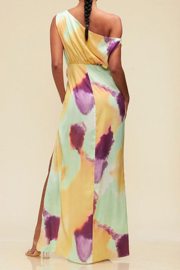 storexq Tie Dye Pretty High Split Asymmetric Maxi Dress