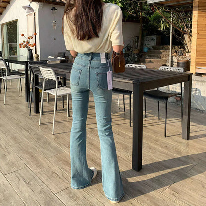 Thirteen Rows Womens New High Waist Spicy Girl Micro La Jeans Womens  Spring Slimming Korean Edition Flare Pants