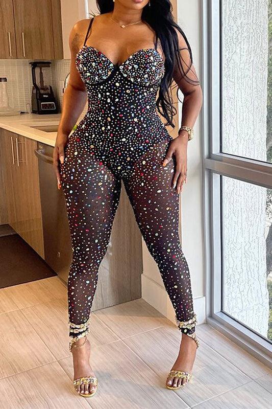 storexq Crystal Glitter Party Bodycon Jumpsuit