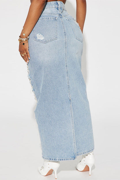 storexq Gradient Urban Pocket Ripped Denim Skirt