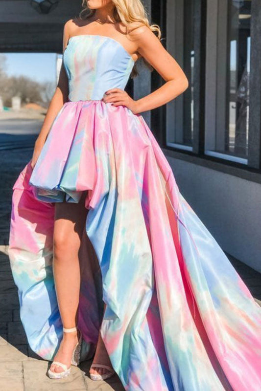 storexq Rainbow Tie Dye Sweet Strappy Back High Low Maxi Dress