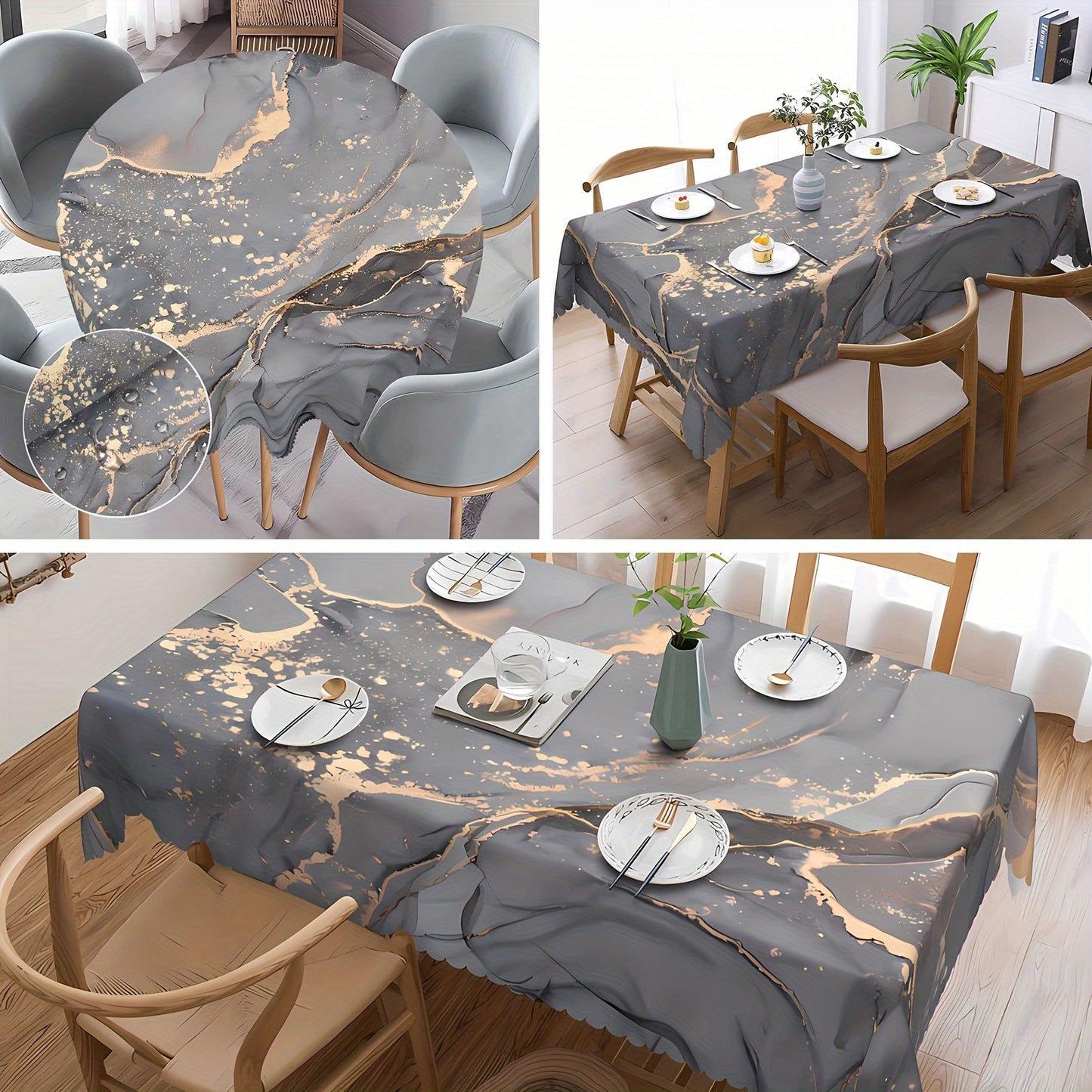 1pc, Round/Square Tablecloth, Marbled Abstract Textured Table Cloth, Marbled Pattern Table Cover, Waterproof Stain Wrinkle Free, Indoor And Outdoor Table Cover, For Home Kitchen Dining Decoration