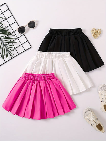 3pcs Girls Heart Graphic Pleated Skirt Set Preppy Style Party Gift