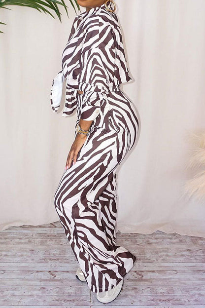 storexq Zebra Print Shirt Collar Stylish Pant Suit